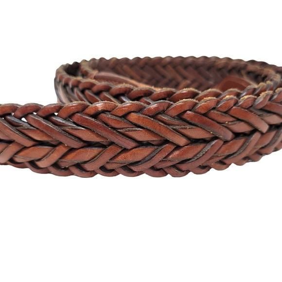 COACH Braided Leather Belt British Tan Brown Brass Buckle Size 42 - Picture 2 of 4